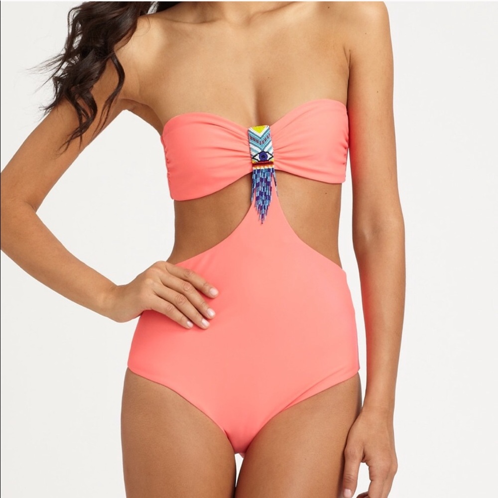 Mara Hoffman monokini with beaded eye detail